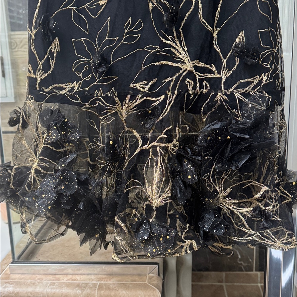 Marchesa Black Dress with Gold Floral Embroidery - Picture 3 of 5